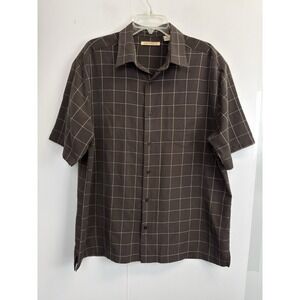 Havanera Brown Windowpane Checked Short Sleeve Button Up‎ Shirt Men's Size XL